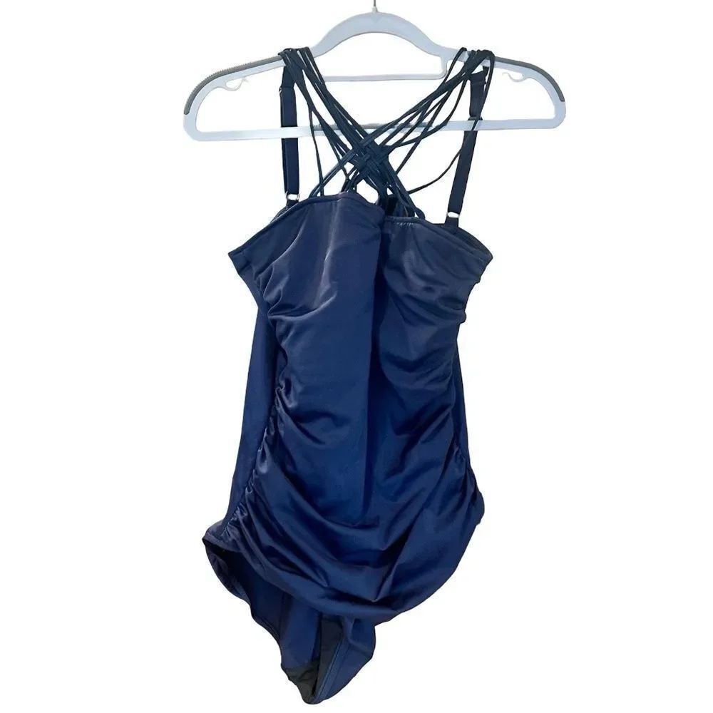 Magicsuit One Piece Strappy Criss Cross Front Navy Blue Size 16